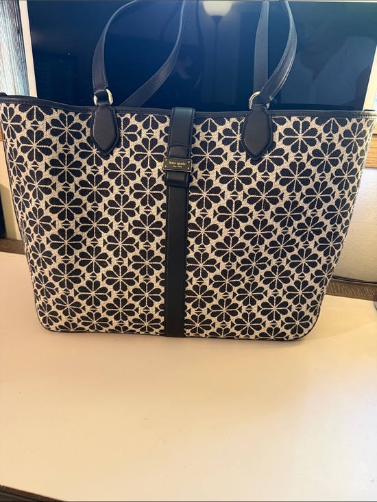 kate spade Handbags - kate spade Black & Cream Floral Jacquard Shoulder Tote with Center Strap